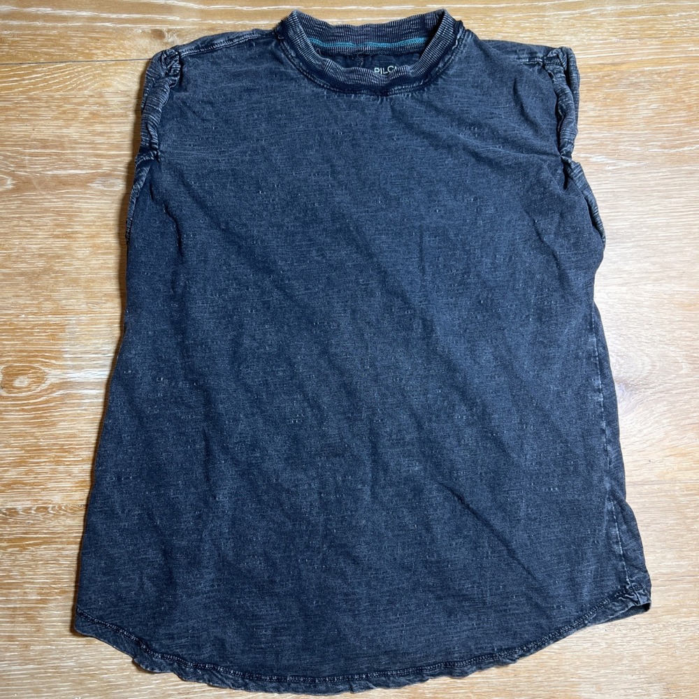 Anthropologie Pilcro Sustainable Roll-sleeve Tank In Black Acid Wash SMALL